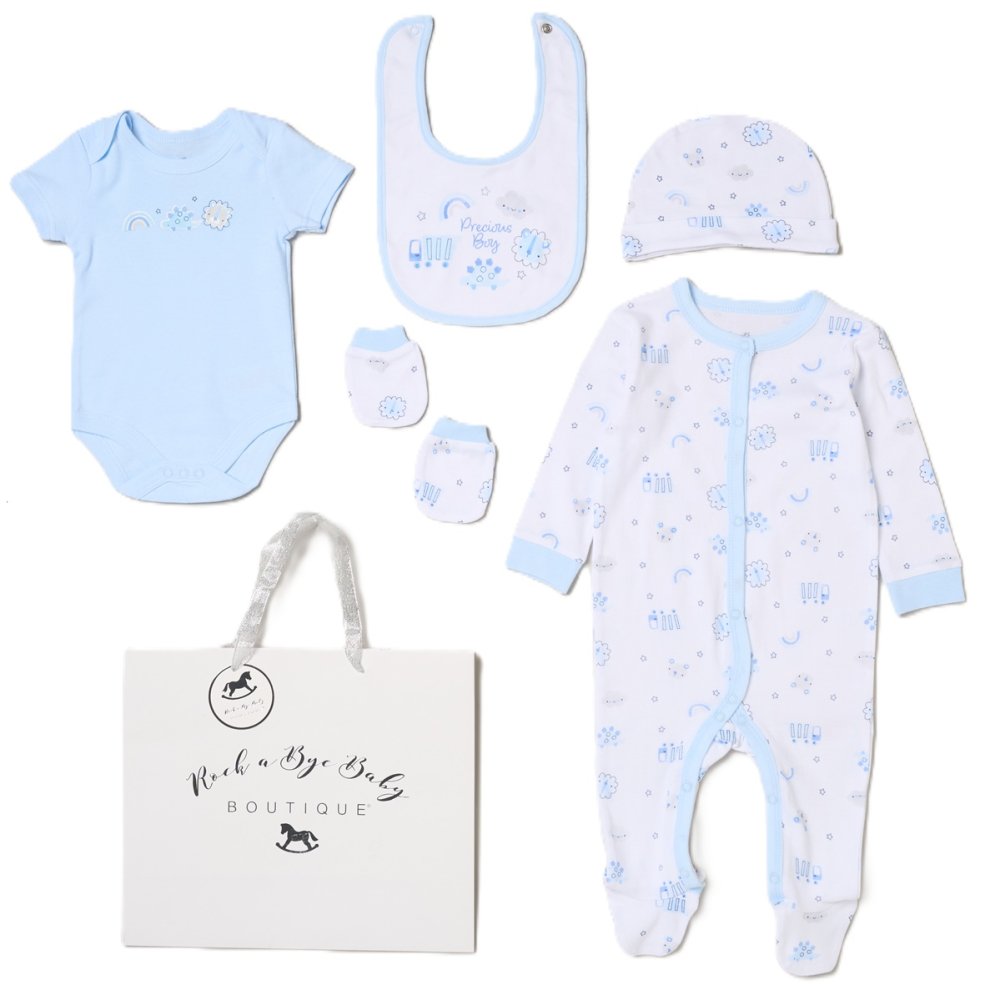 Baby Boys 5 Piece Gift Set With Gift Bag 0-6 Months