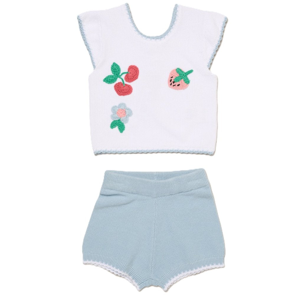 Baby Girl Knitted Outfit Set Crochet Fruit Top & Shorts 9–24 Months