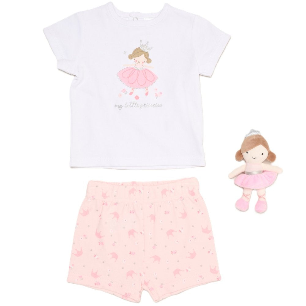 Baby Girls Princess Summer T-shirt, Shorts & Plush toy Set 0-6 Months