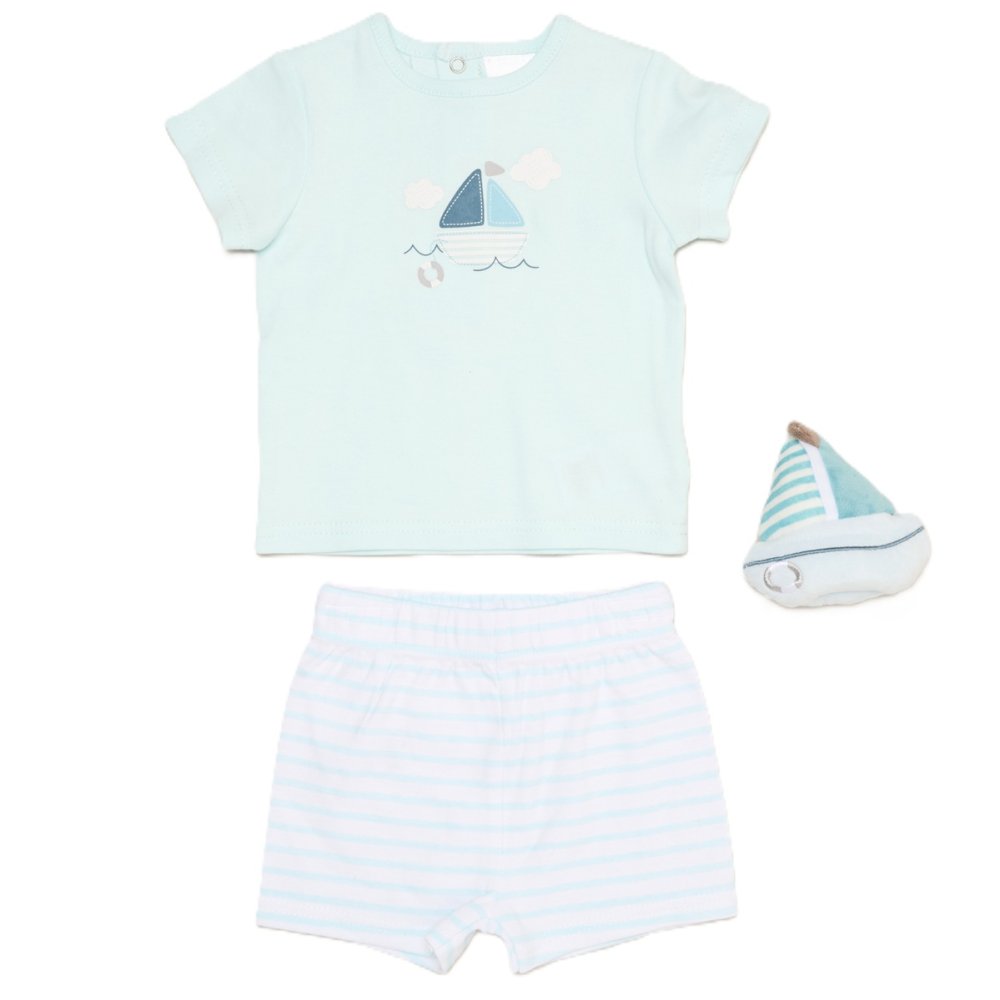 Baby Boy Boat T-Shirt, Shorts & Plush Toy Set 0-6 Months