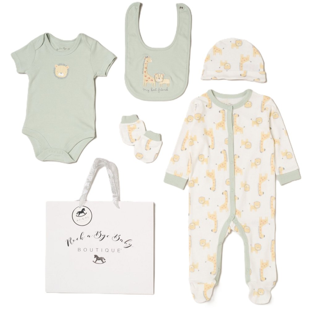 Baby Unisex Safari 5 Piece Newborn Gift Set