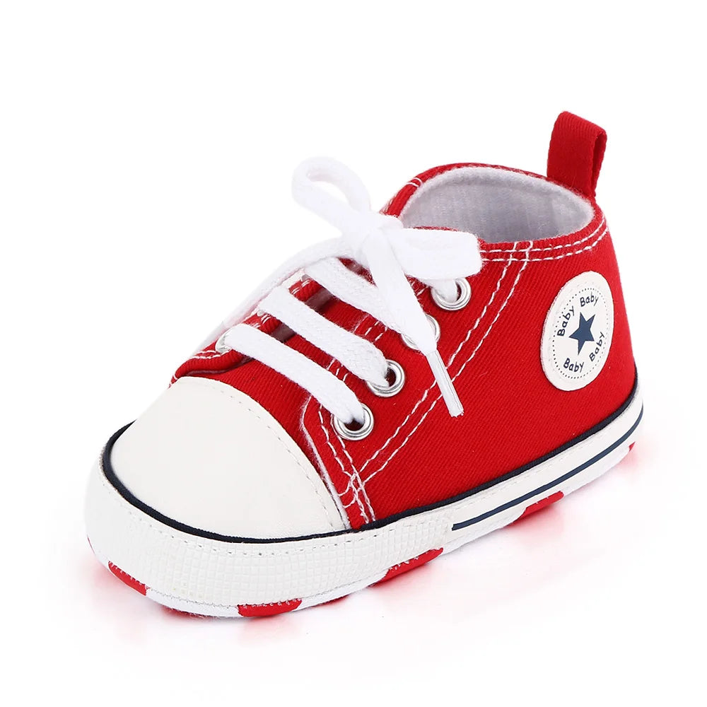 Baby High Top Canvas Shoes – Soft Sole First Walker Trainers (0–18 Months)