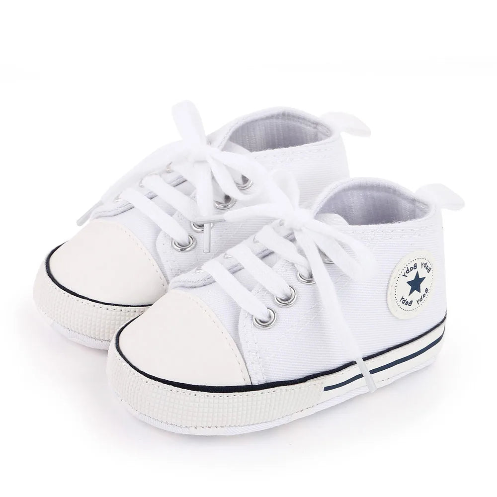 Baby High Top Canvas Shoes – Soft Sole First Walker Trainers (0–18 Months)