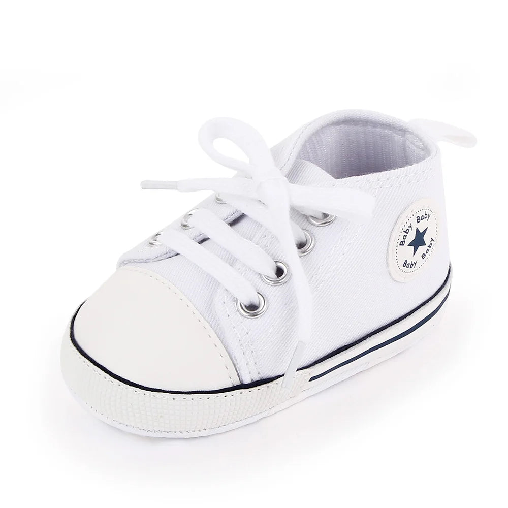 Baby High Top Canvas Shoes – Soft Sole First Walker Trainers (0–18 Months)