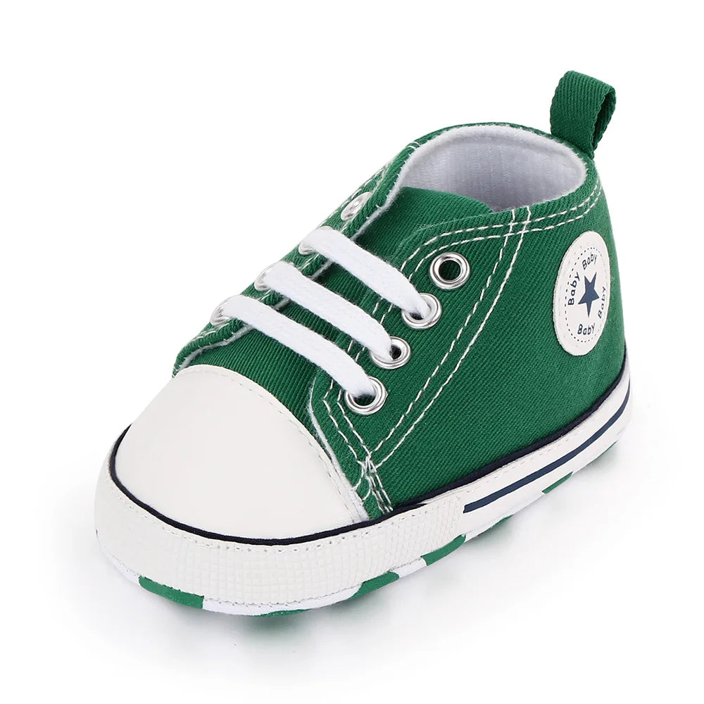 Baby High Top Canvas Shoes – Soft Sole First Walker Trainers (0–18 Months)