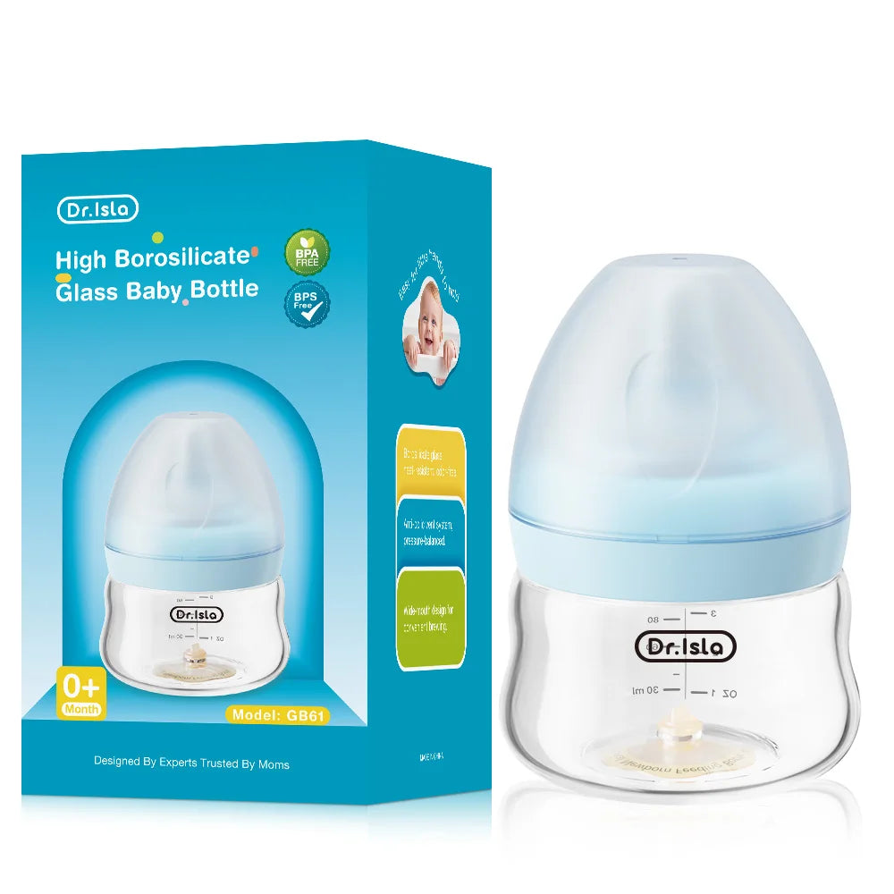 Baby Glass Wide-mouthed Anti-bloating Feeding Bottle with Clear Scale BPA-FREE