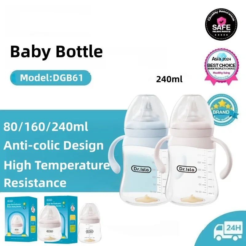 Baby Glass Wide-mouthed Anti-bloating Feeding Bottle with Clear Scale BPA-FREE