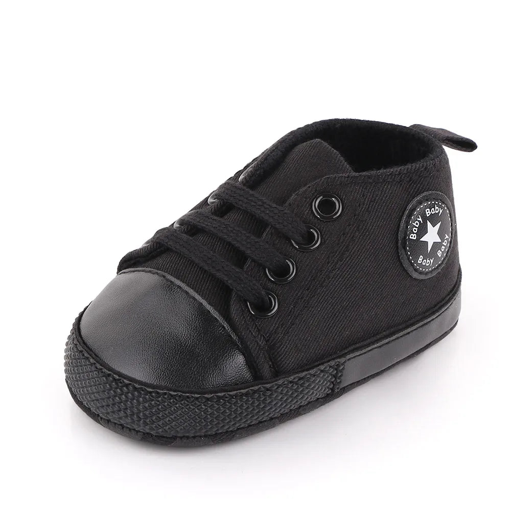 Baby High Top Canvas Shoes – Soft Sole First Walker Trainers (0–18 Months)