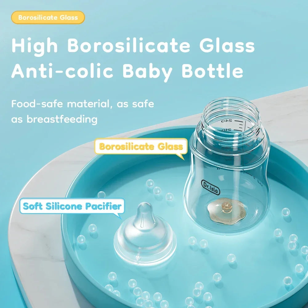 Baby Glass Wide-mouthed Anti-bloating Feeding Bottle with Clear Scale BPA-FREE