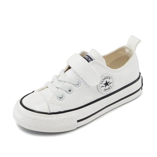 Children's White Canvas Low Top Pumps