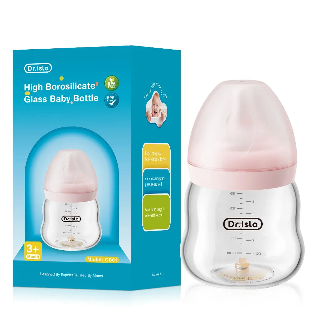 Baby Glass Wide-mouthed Anti-bloating Feeding Bottle with Clear Scale BPA-FREE