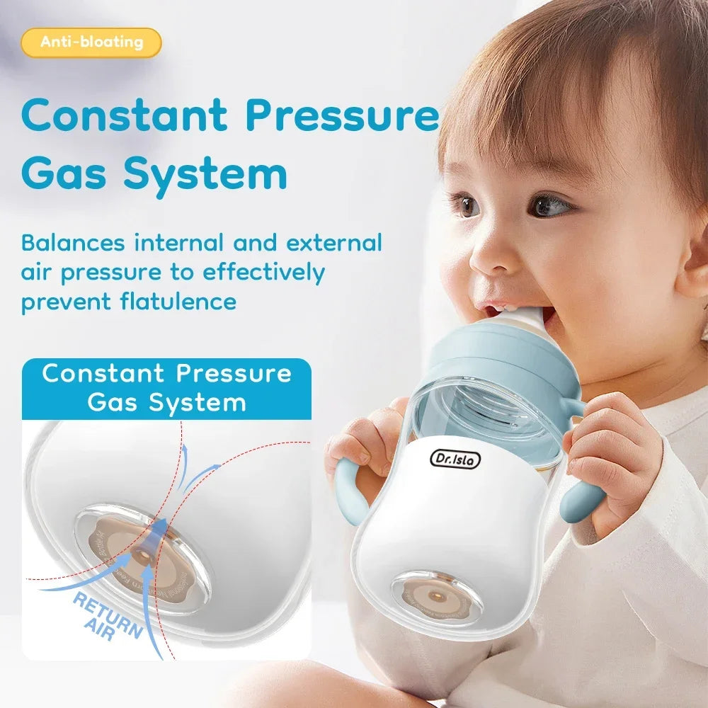 Baby Glass Wide-mouthed Anti-bloating Feeding Bottle with Clear Scale BPA-FREE