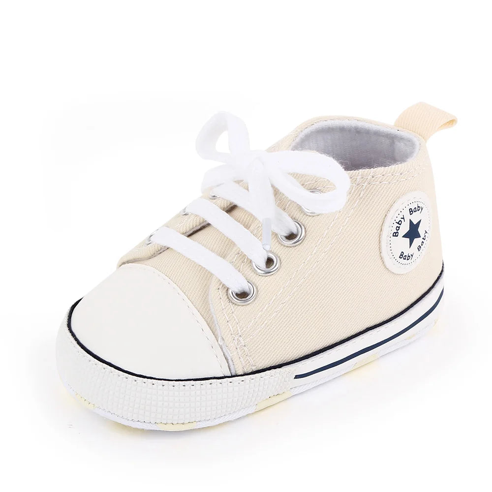 Baby High Top Canvas Shoes – Soft Sole First Walker Trainers (0–18 Months)