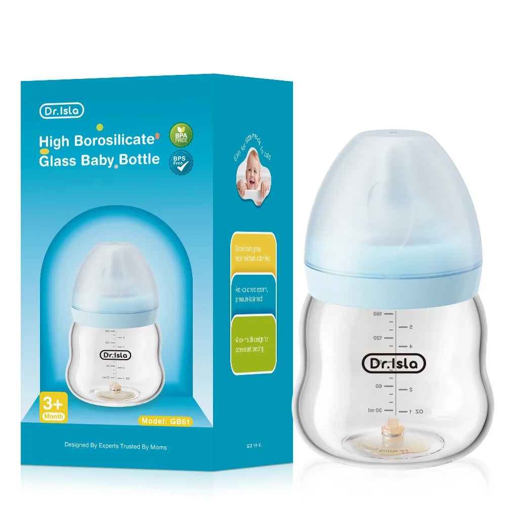 Baby Glass Wide-mouthed Anti-bloating Feeding Bottle with Clear Scale BPA-FREE