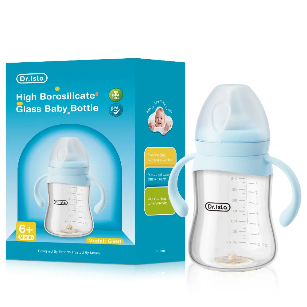 Baby Glass Wide-mouthed Anti-bloating Feeding Bottle with Clear Scale BPA-FREE