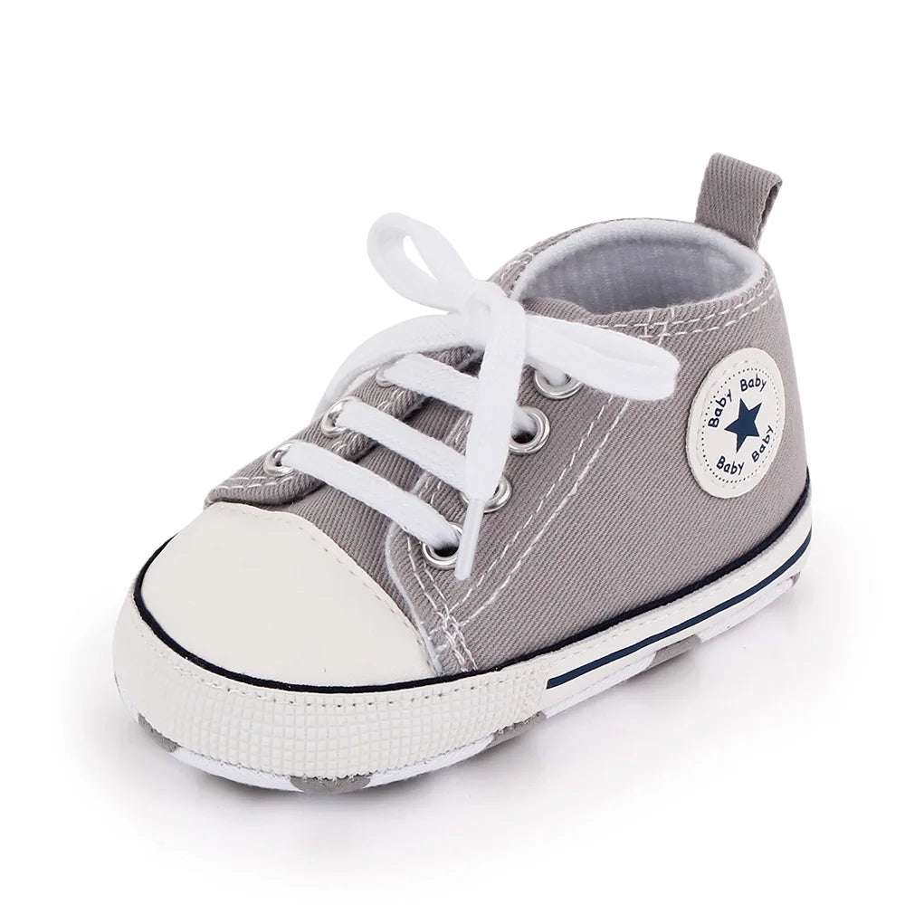 Baby High Top Canvas Shoes – Soft Sole First Walker Trainers (0–18 Months)