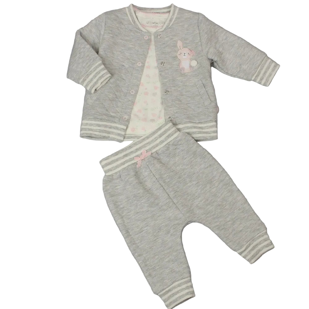 Baby Girl's Bunny Quilted 3 Piece Outfit 0-9 Months
