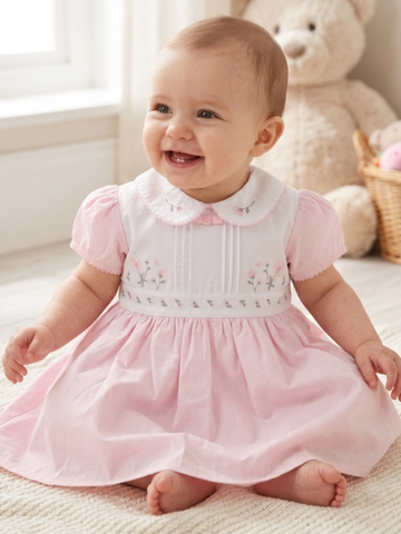 Girls Lined Dress With Embroidery Detail 1-2 Years