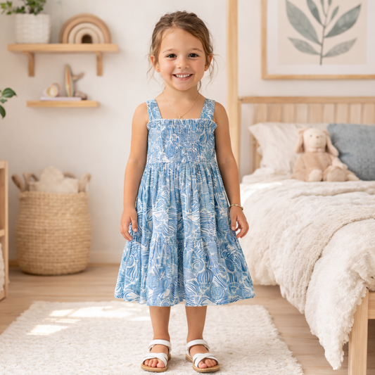 Girls Shell Print Dress 3-11 Years