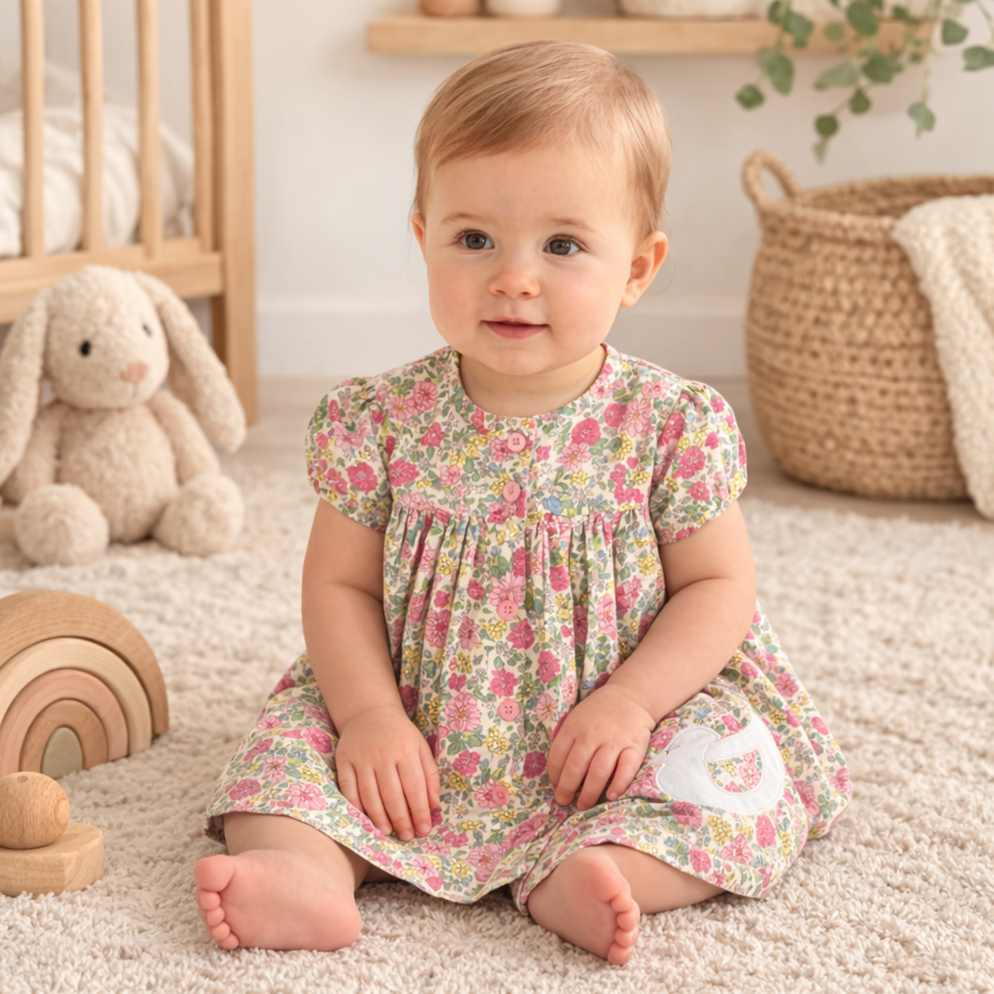Baby Girls Lined Dress With Embroidery Detail 1-2 Years