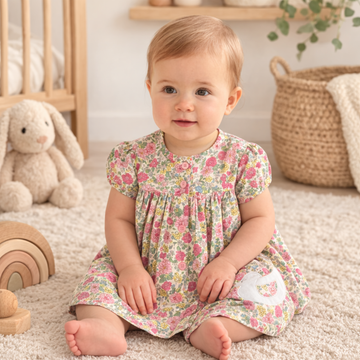 Baby Girls Lined Dress With Embroidery Detail 1-2 Years