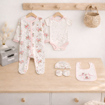 Baby Girls Floral 5 Piece Gift Set With Gift Box 0-6 Months