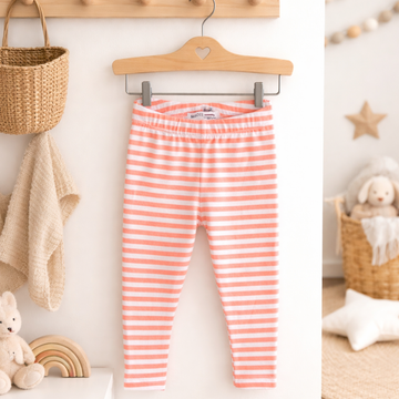 Girls Neon Coral Stripe Leggings 1-3 Years