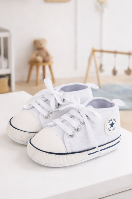 Baby High Top Canvas Shoes – Soft Sole First Walker Trainers (0–18 Months)
