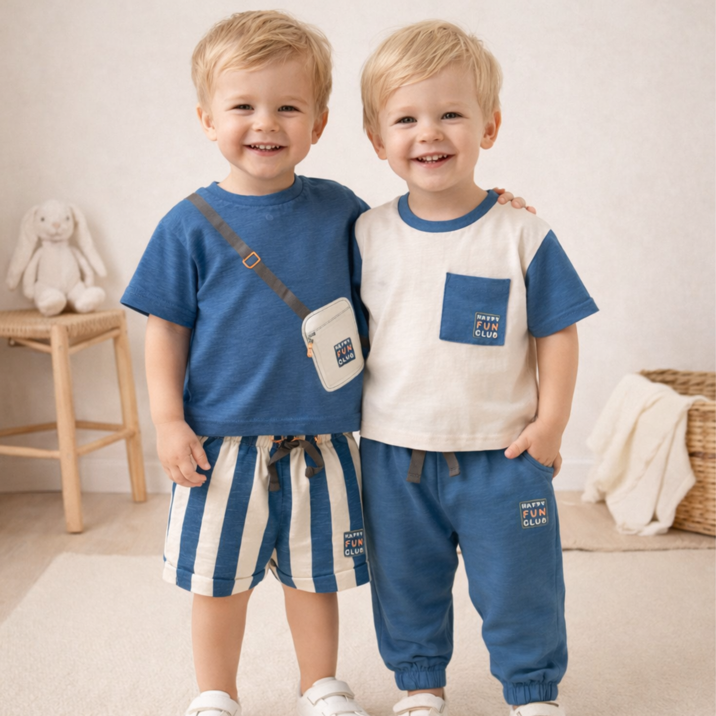 Boys Cotton 2 T-Shirts, Shorts + Jogger Set 1-4 Years