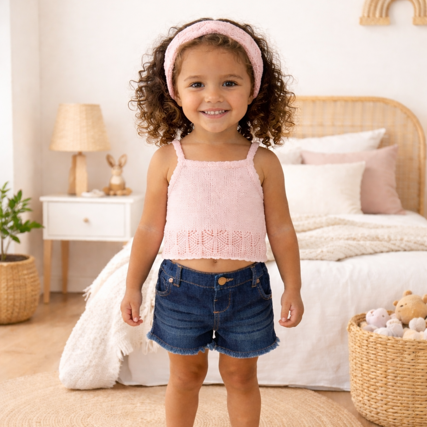 Girls Knit Top, Denim Shorts & Headband Outfit 2-4 Years