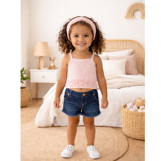 Girls Knit Top, Denim Shorts & Headband Outfit 2-4 Years