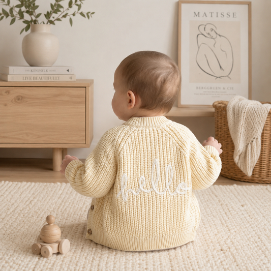 Baby Lemon Cotton Knit Cardigan With Embroidery Detail 3-12 Months