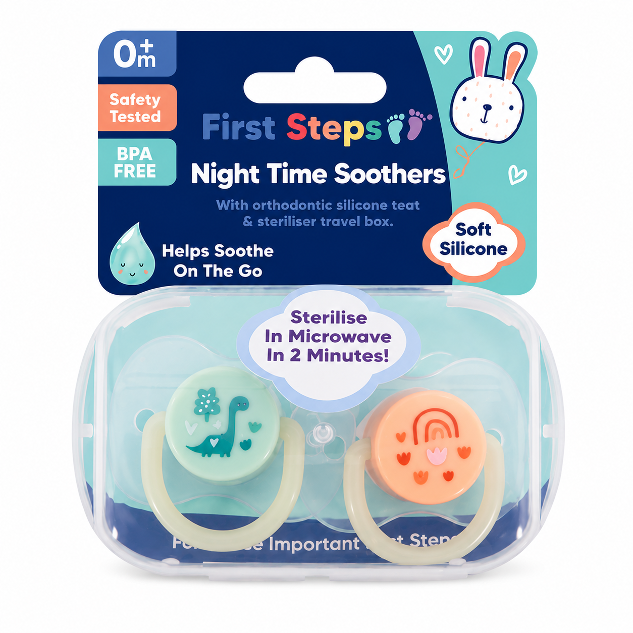 Babies 2 Pack Of Glow In The Dark Soothers From Newborn