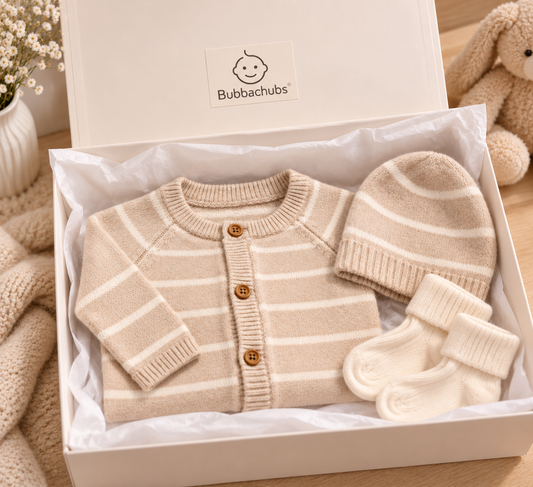 Bubbachubs Baby Knitted All In One, Hat And Sock Gift Set 0-3 Months