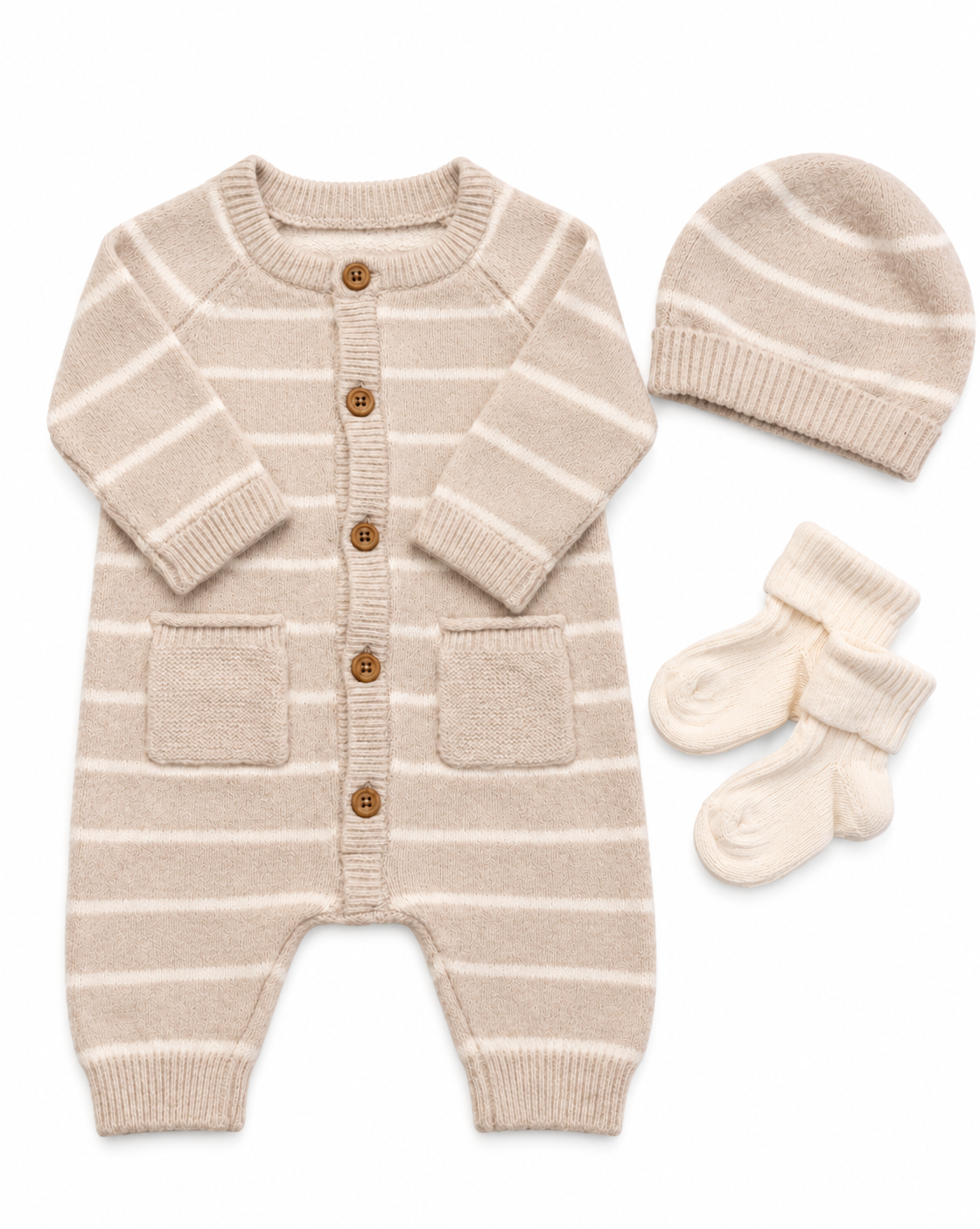 Bubbachubs Baby Knitted All In One, Hat And Sock Gift Set 0-3 Months