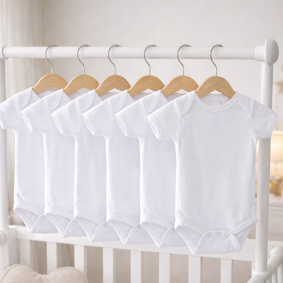 Baby White Cotton Bodysuits (Pack Of 6) 0-9 Months