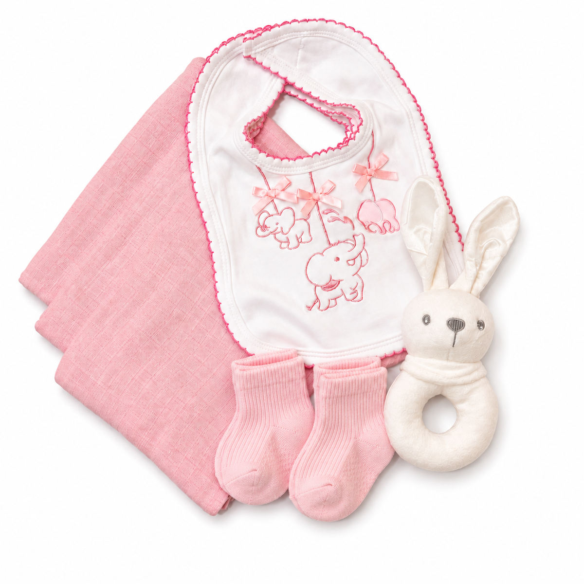 Bubbachubs Baby Girls Newborn Gift Box with Muslins, Bibs, Rattle & Socks 0-3 Months