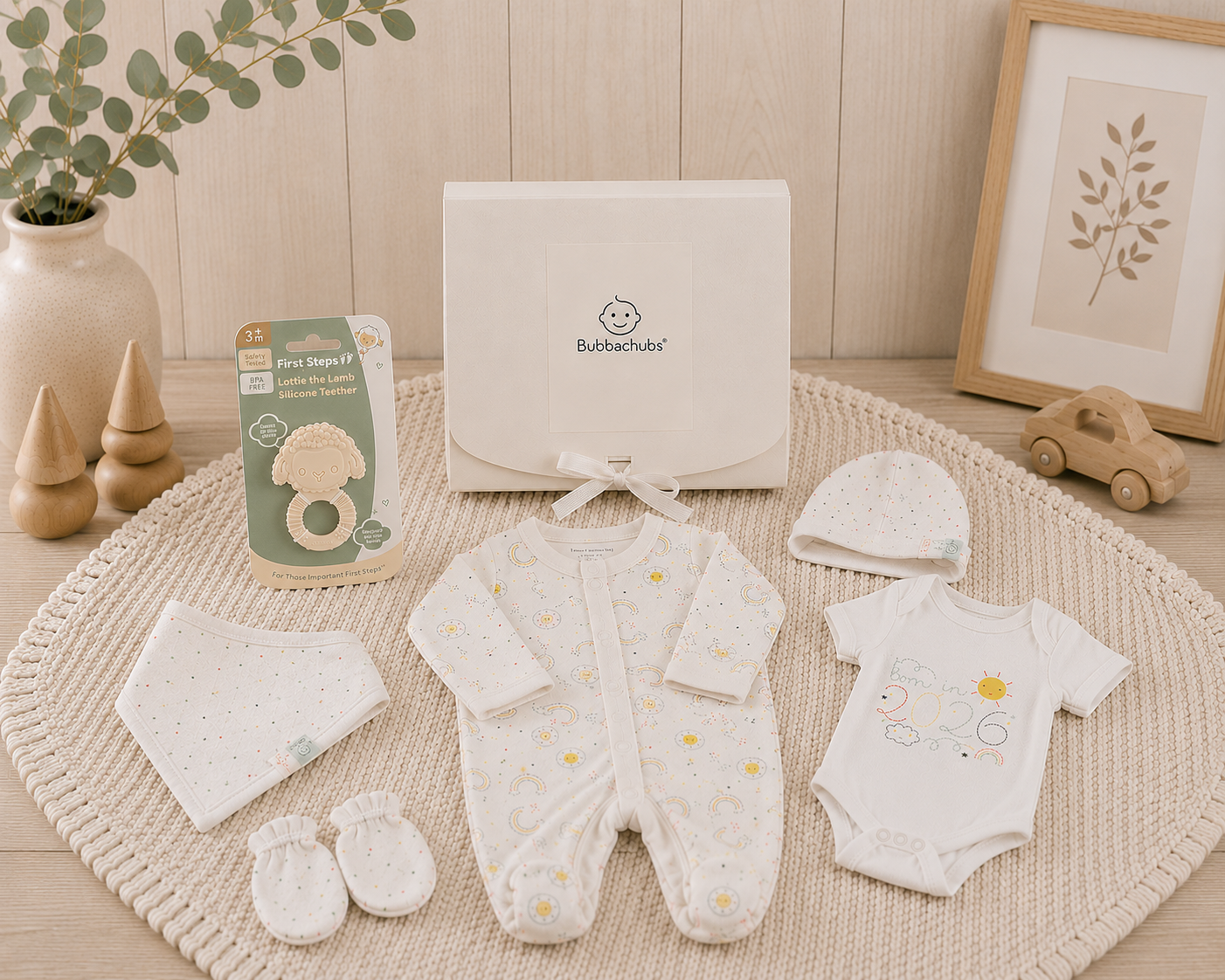 Bubbachubs Newborn Gift Set with Silicone Teether, 0–9 Months