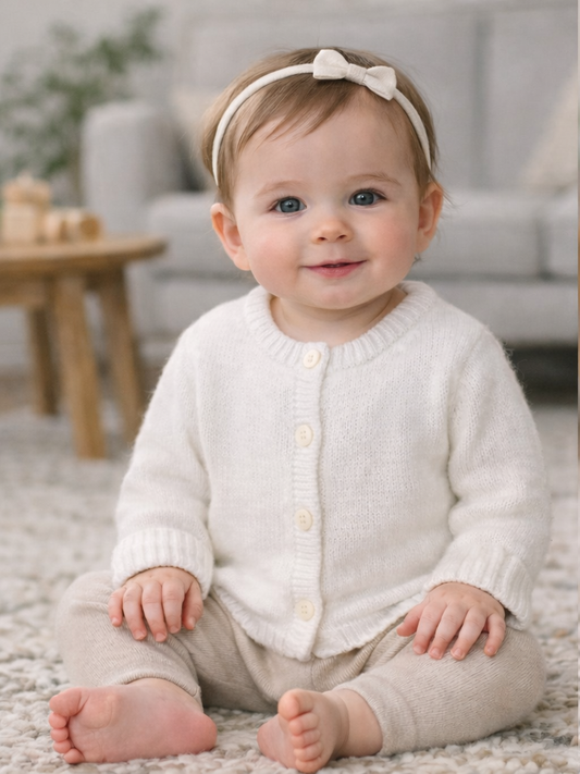 Baby White Cotton Knit Cardigan With Embroidery Detail 0-12 Months