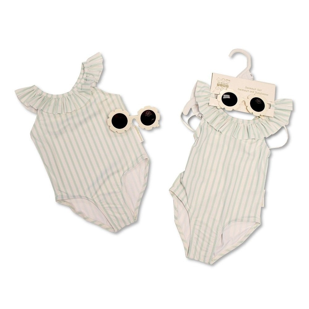 Baby Girl Ruffle Neck Swimsuit + Sunglasses 12-24 Months