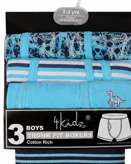 Infant Boys 3 Pack Of Trunk Fit Boxer Shorts 2-6 Years