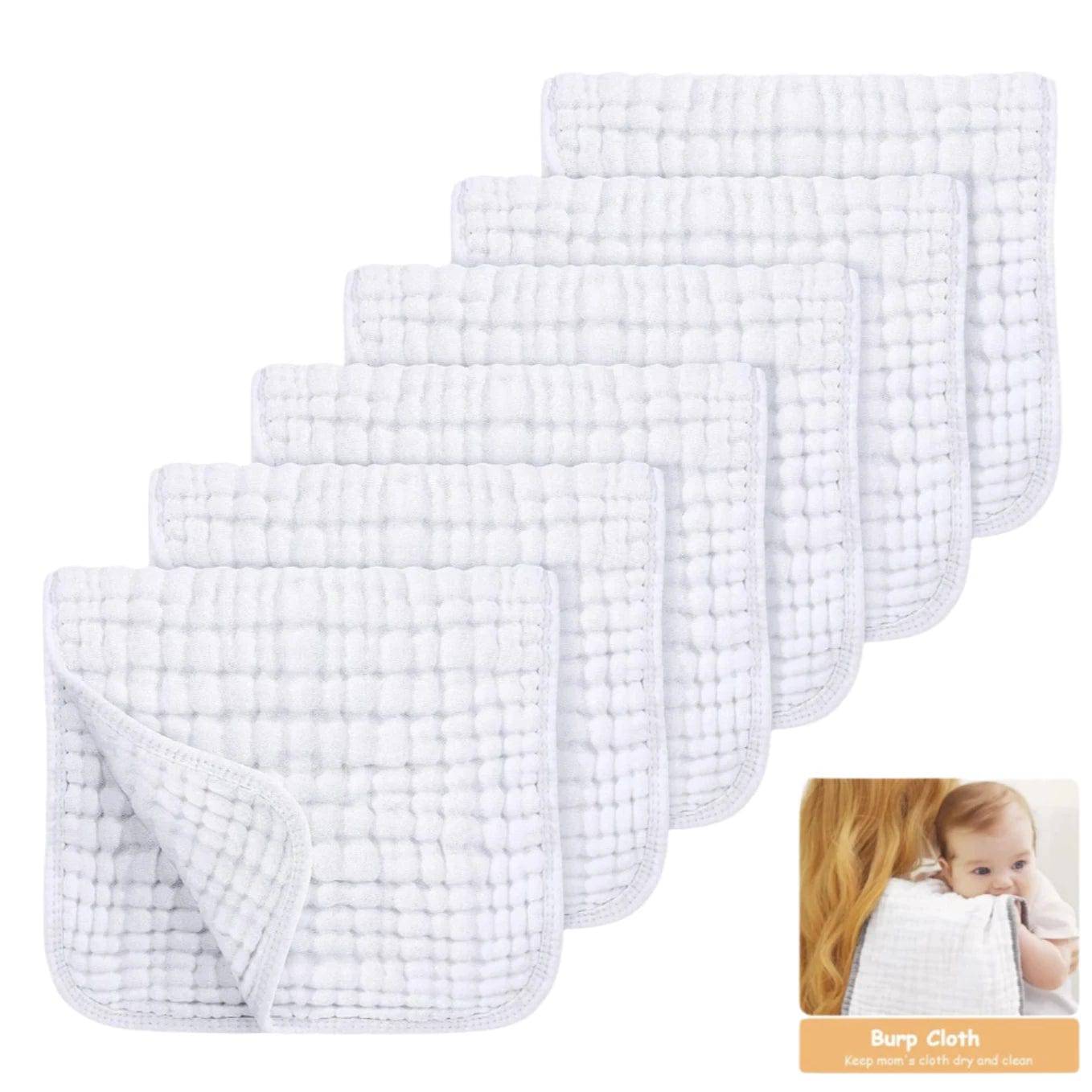 Baby Soft and Absorbent Muslin Burp Cloths 100% Cotton (20"x10") 6 Pack - Bubbachubs