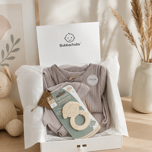 Bubbachubs Baby Organic Cotton Gift Set with Silicone Teether (0–6 Months