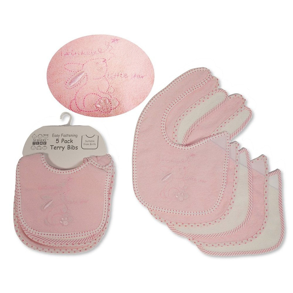 Pack Of 5 Baby Terry Bibs (Suitable From Birth)