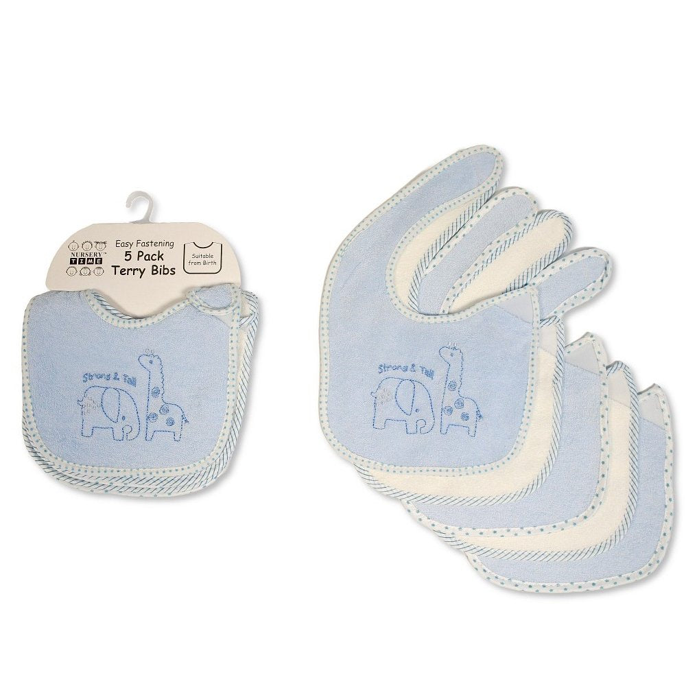 Pack Of 5 Baby Terry Bibs (Suitable From Birth)