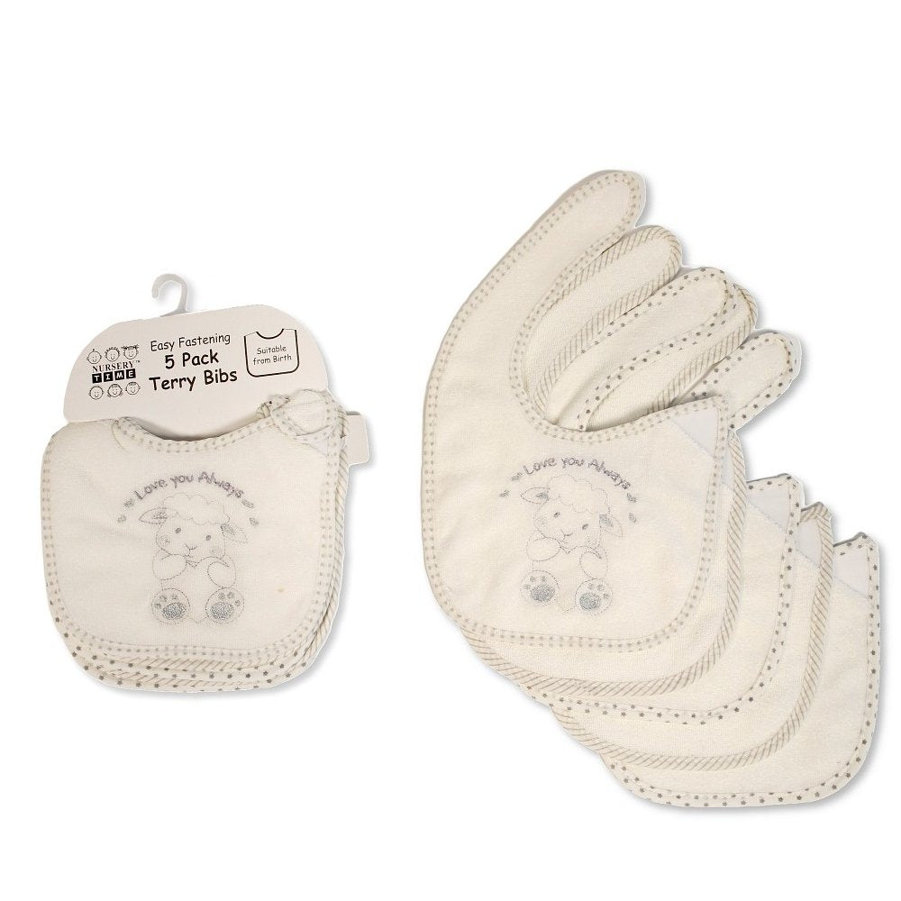 Pack Of 5 Baby Terry Bibs (Suitable From Birth)
