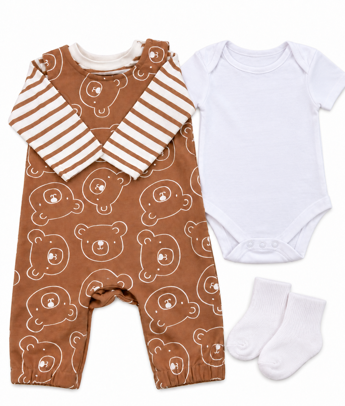 Bubbachubs Baby Dungarees, Top, Short Sleeve Bodysuit And Sock Gift Set 0-3 Months