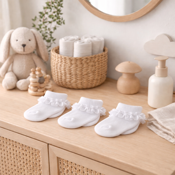 Baby Girls 3 Pack Of White Frilly Lace Socks