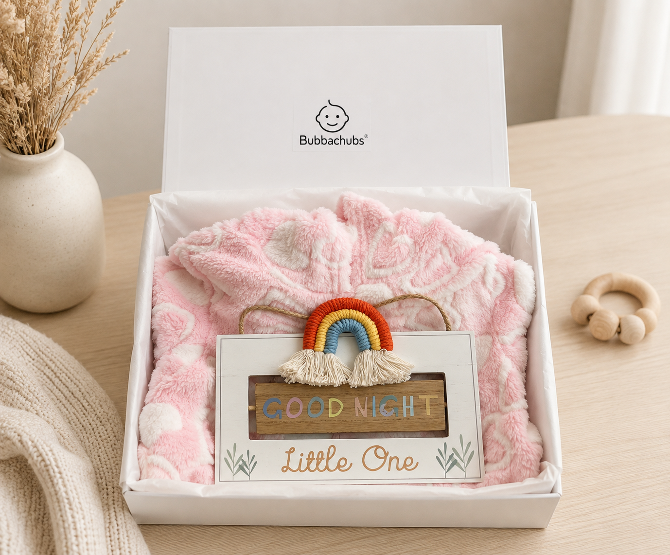 Bubbachubs Baby Girls Hooded Fleece & Bedroom Plaque Gift Set