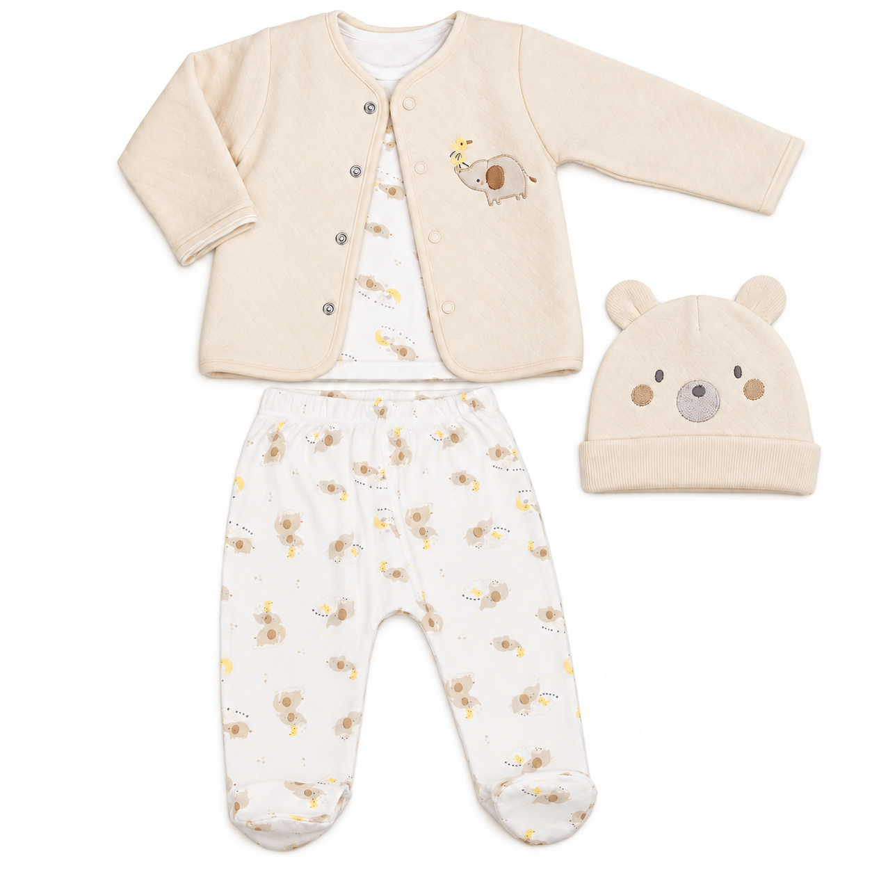 Bubbachubs Baby Elephant Quilted Jacket, Top, Trousers & Hat Gift Set 0-6 Months